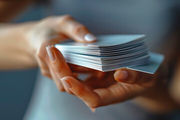 Woman s HandsHolding Stack of Business Cards