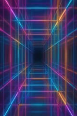 An endless neon grid stretches into a dark vanishing point, vibrant and modern.
