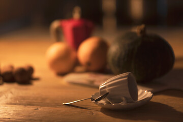 Detail of the rustic table for breakfast