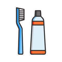 Toothbrush and Toothpaste Tube Cartoon Icon Vector Illustration