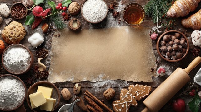 christmas holiday baking recipe template with ingredients and instructions