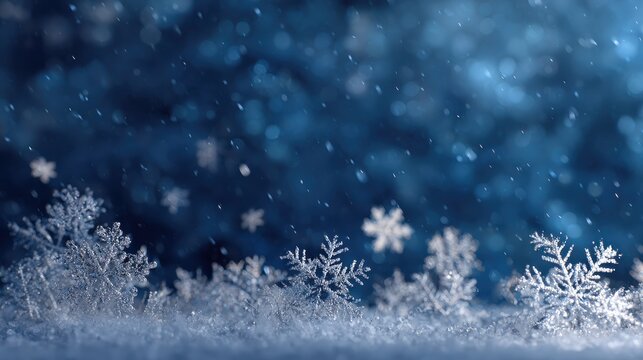 christmas with blue snow bokeh background