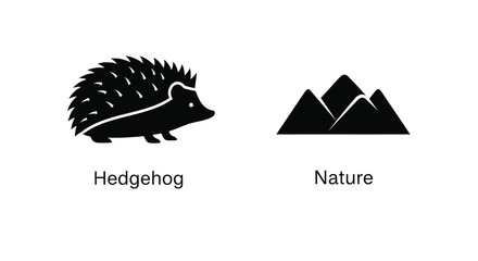 A simple graphic depicting a hedgehog alongside stylized mountain peaks © Nasima