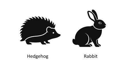 A simple illustration depicting a hedgehog and a rabbit in black silhouette © Nasima