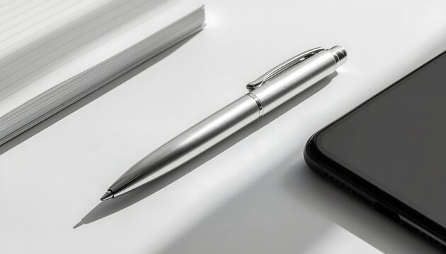 Metallic business pen smartphone notebook high resolution photo