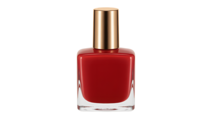 Luxurious red nail polish bottle with elegant gold cap, perfect for beauty and fashion promotions.
