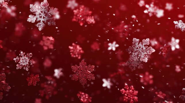 sparkling red christmas snowflakes falling festive holiday background seamless pattern