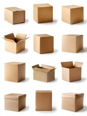 Fototapeta premium collection of various cardboard boxes on white background each one is shot separately no logos no brands ar 34