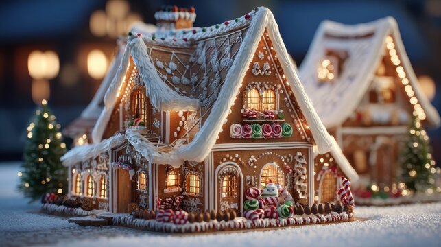 gingerbread house with festive decorations