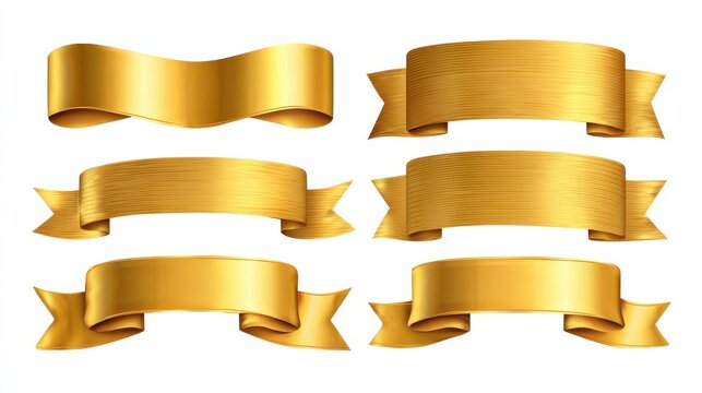set of gold banner label ribbons with white background generated by artificial intelligence