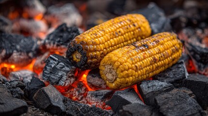 Grilled corn on hot coals