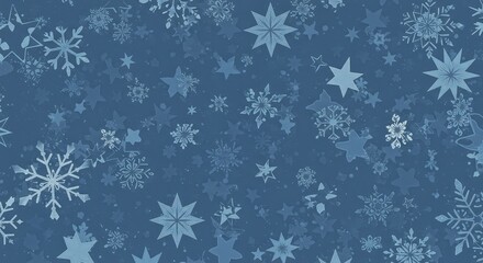 Serene Winter Night: Abstract Blue Snowflake and Star Pattern