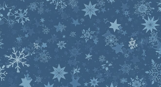 Serene Winter Night: Abstract Blue Snowflake and Star Pattern - Powered by Adobe