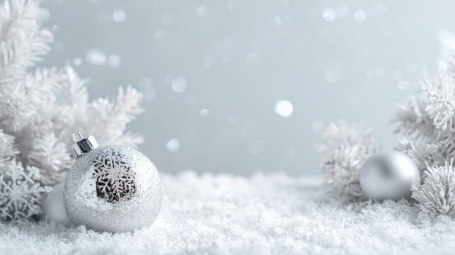 stockphoto festive celebrate christmas eve background concept banner of xmas decorate ball and snow flake christmas tree white colour scheme mock up template seasonal design design for christmas car