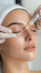 Woman receiving facial treatment with syringe in beauty clinic  