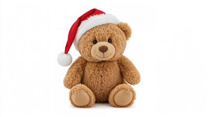 A cute teddy bear wearing a Santa hat.