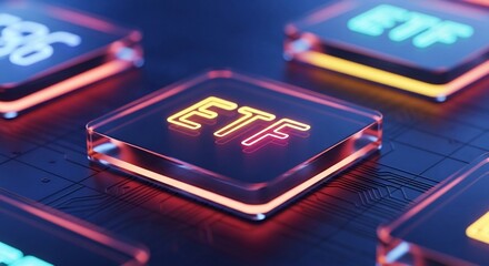 Explore ETFs with glowing neon brilliance for modern investment strategies and financial technology solutions