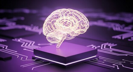 Innovative glowing brain on circuit board evokes artificial intelligence for cutting edge technology concepts