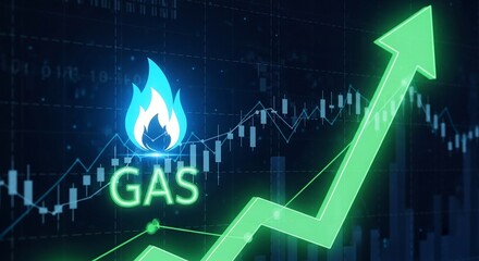 Rising gas prices shown in dynamic business chart with upward trend arrow signals strong market growth
