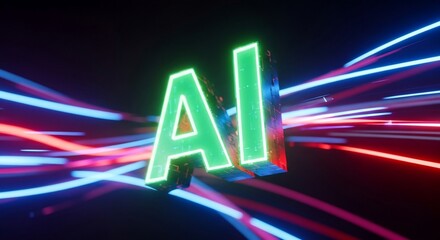 Explore the future with vibrant AI technology on a dark background with light streaks for modern projects