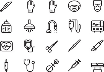Surgical Operation and Healthcare Instrument Line Icons Detailed Medical and Hospital Outlines Collection
