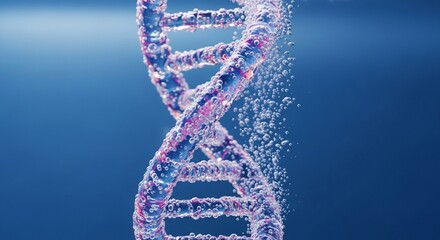 Stunning DNA strand with vibrant colors and intricate bubbles, a modern science visualization for research