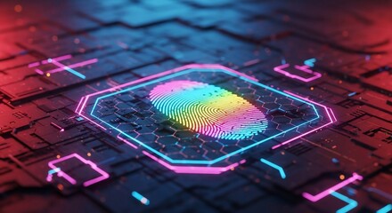 Secure your digital identity with vibrant biometric fingerprint technology and neon cyber security