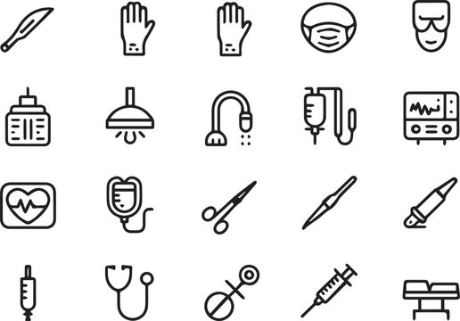 Surgical Operation and Healthcare Instrument Line Icons Detailed Medical and Hospital Outlines Collection