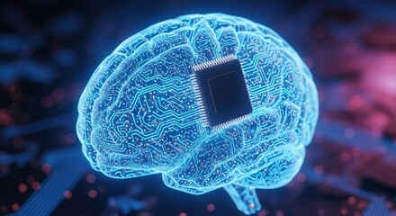 Cutting-edge technology concept showcasing advanced artificial intelligence with brain and chip integration