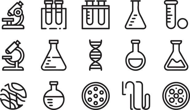 Computational Biology and Life Science Outline Icons  DNA Cell and Chemistry Thin Line Vector Collection