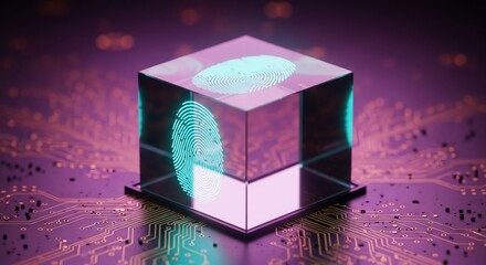 Secure digital identity with glowing fingerprint on futuristic circuit board technology