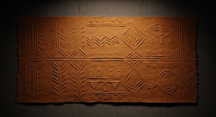 Intricate, patterned clay tablet.  Ancient design