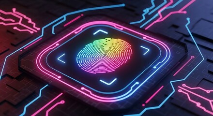 Secure digital identity verification with futuristic glowing fingerprint scanner and circuit board