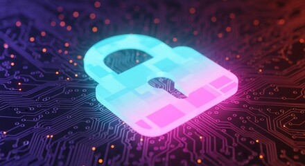 Secure digital padlock glowing on futuristic circuit board, symbolizing cybersecurity and data protection