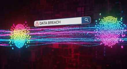 Urgent data breach alert cyber security threat with glowing fingerprint and digital code background