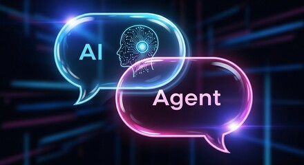 Intelligent AI agent concept communication with futuristic technology and digital brain illustration