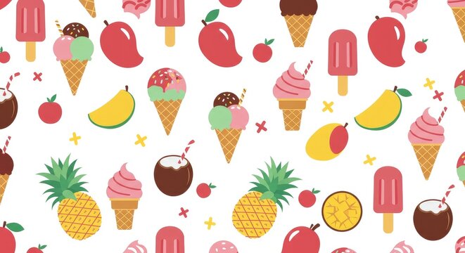 Summer Treats Pattern with Ice Cream, Fruits, and Popsicles