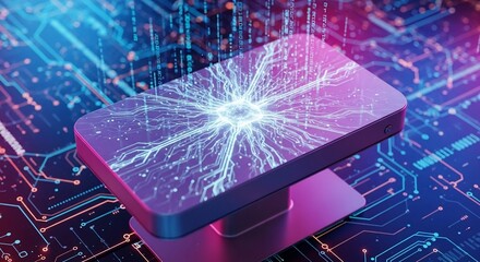 Dynamic digital network connects glowing circuits and data streams for futuristic technology concept