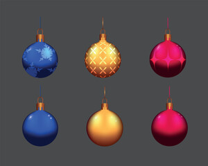 Set of Glass Christmas Balls &ndash; Transparent Holiday Tree Ornaments in Metallic Blue, Gold and Red
