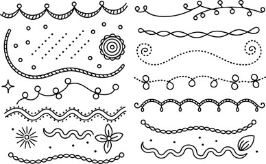 Obraz premium Art & Illustration - Collection of Hand Drawn Ornamental Lines and Decorative Elements with Dotted and Floral Styles for Dividers, Borders, on Transparent Background