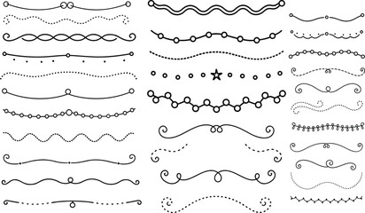 Art & Illustration - Collection of Hand Drawn Ornamental Lines with Dotted and Smooth Styles for Dividers, Borders, and Decorative Design, on Transparent Background