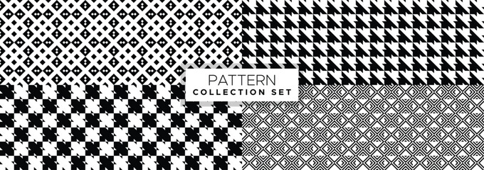 Set of geometric pattern black and white seamless square dot, triangles, checkered and abstract lines