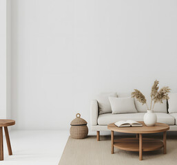 Cozy living room with neutral tones and natural elements