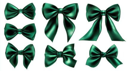 emerald green holiday bow set luxury satin decor isolated on transparent background