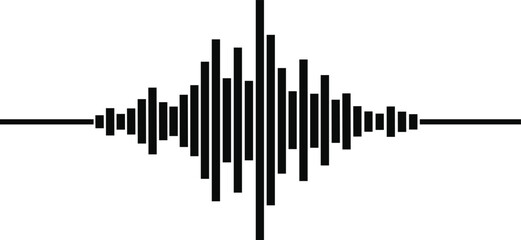 Stylized Sound Wave Vector Featuring Symmetrical Audio Bars, Voice Signal, Music Frequency, Recording, Equalizer, Abstract, Black Design