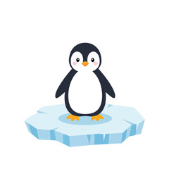 Naklejka premium Cute cartoon penguin standing on an ice floe