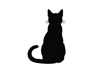 A sleek black cat silhouette sits gracefully with tail curled