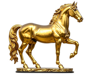 - Elegant Golden Horse Figurine in Majestic Pose, isolated on transparent background” 