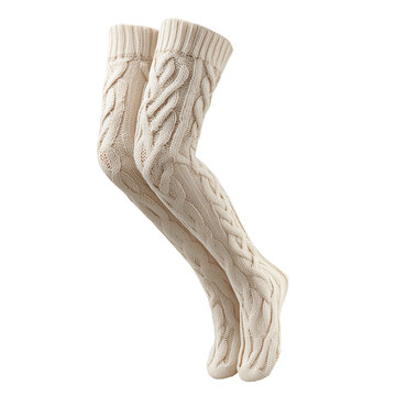 Cream cable knit tights for warm and stylish autumn looks isolated on transparent background, Clipart png