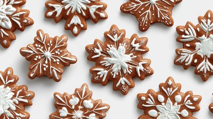 festive gingerbread snowflake cookies with icing decoration isolated holiday baking decor ideas christmas new year winter holidays